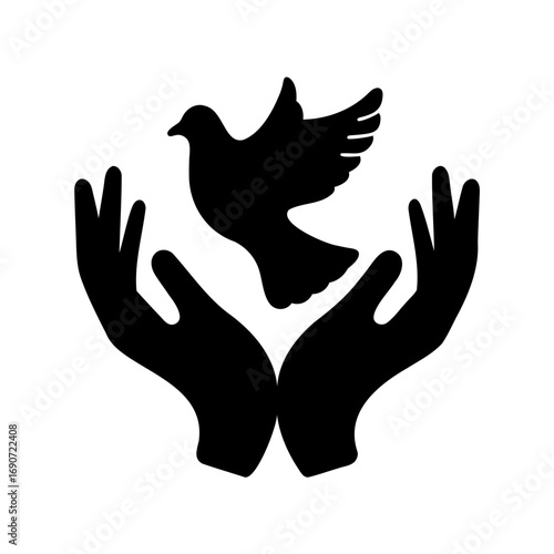 Symbol of peace and freedom, bird in the hands flying free concept