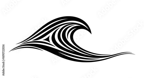 Stylized black wave abstract ocean design.