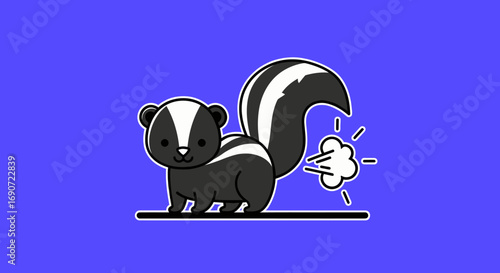 Cute cartoon skunk character releasing a smelly spray.