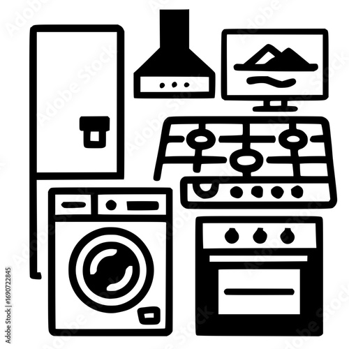 Modern kitchen appliances essential home setup icons