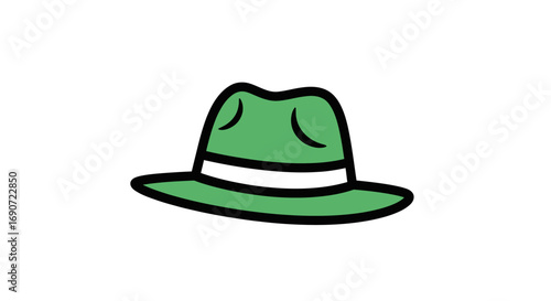 A simple green fedora hat illustration with a white band.