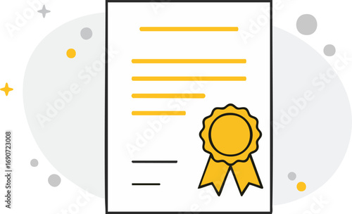 A professional illustration of an official document, such as a certificate or diploma, featuring a prominent gold seal, symbolizing achievement, recognition, and quality assurance.