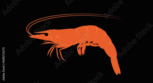 vibrant orange shrimp silhouette graphic illustration on black background.