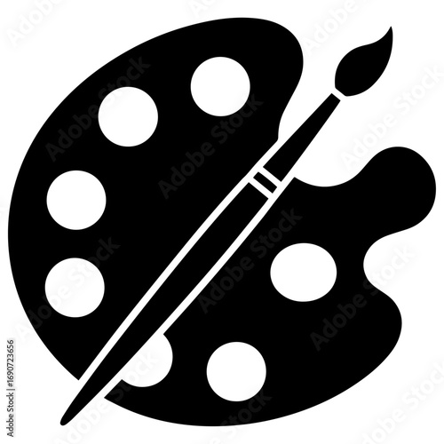 Black Paint Palette with Brush Silhouette Icon | Minimal Art Drawing Vector PNG