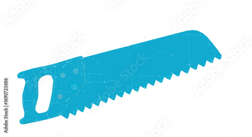 Blue hand saw tool for cutting wood construction carpentry.