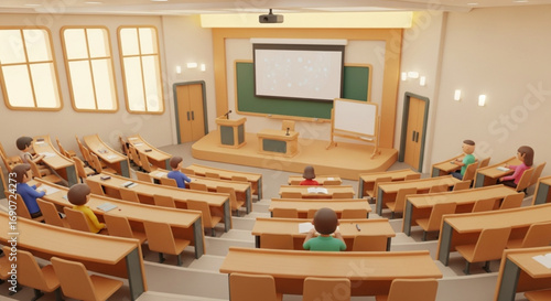 Classroom lecture hall university education students learning studying presentation auditorium college interior design