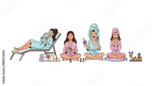 Diverse group of women enjoying a relaxing spa day at home with skincare treatments and self care rituals in a casual and comfortable setting