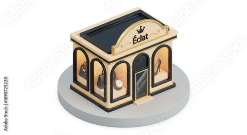 Eclat boutique store front with luxury goods like handbags shoes and watches for retail business concept