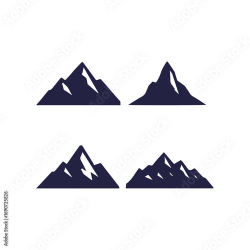 Four mountain peak silhouettes outdoor nature and adventure hiking.