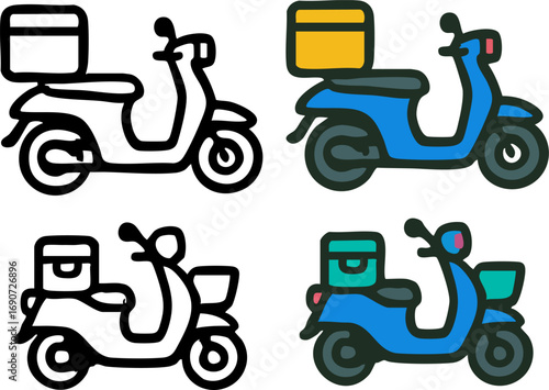 Delivery Scooter Icon Set for Fast Food Transport.