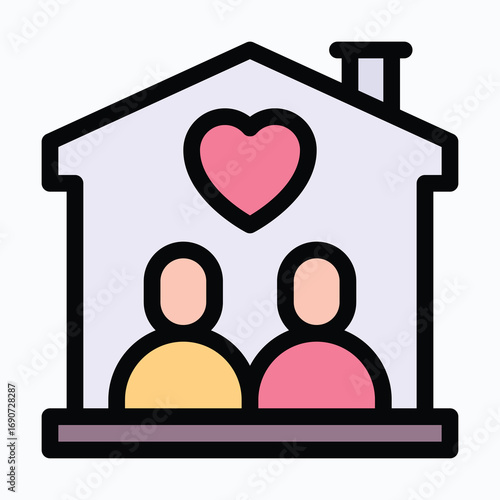 Family Love Sharing House Isolated Vector Lineal Color Icon