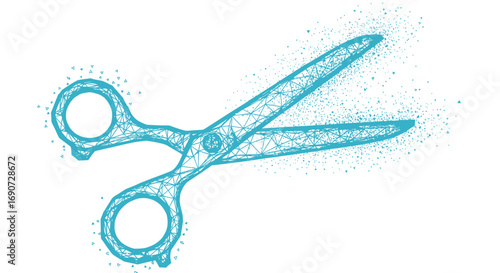 Abstract blue scissors in a futuristic polygonal style.