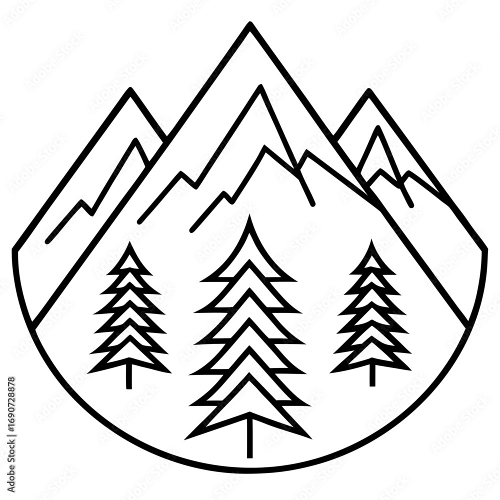 Obraz premium Abstract Mountain Forest Icons Line Art