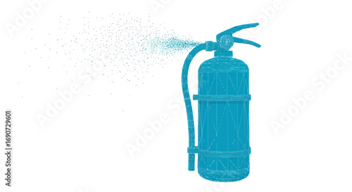 Blue Fire Extinguisher Spraying Water.