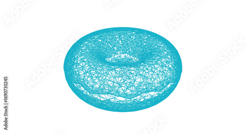 Sparkling Blue Donut Shaped Object Isolated on White Background.