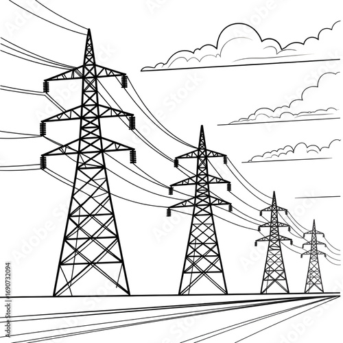A power towers illustration vector style coloring page 