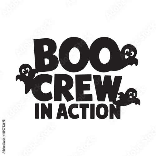Spooky Boo Crew In Action Halloween T-Shirt Design with Cute Ghosts