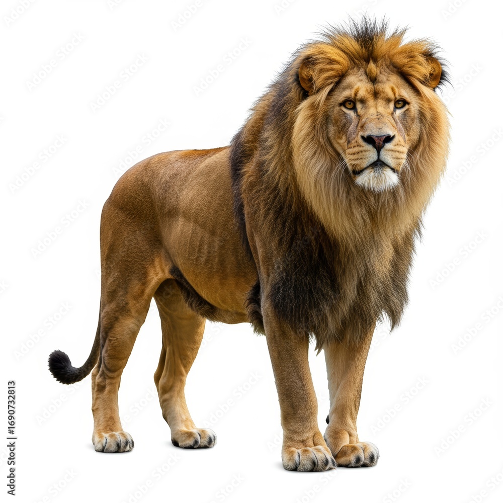 Obraz premium Lion poses powerfully in studio setting