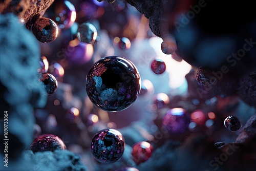Abstract spheres in a dark cavern