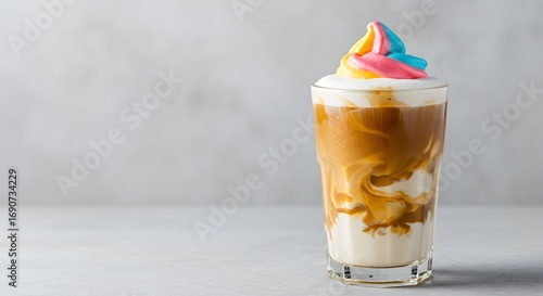 Iced Coffee with Colorful Soft Serve Ice Cream