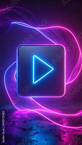 Neon play button graphic