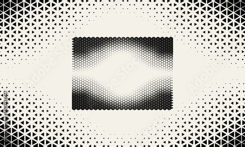 Halftone Circle Triangular Grid. Round Border Random Halftone Triangles Raster Texture. Half Tone Circular Pattern. Vector