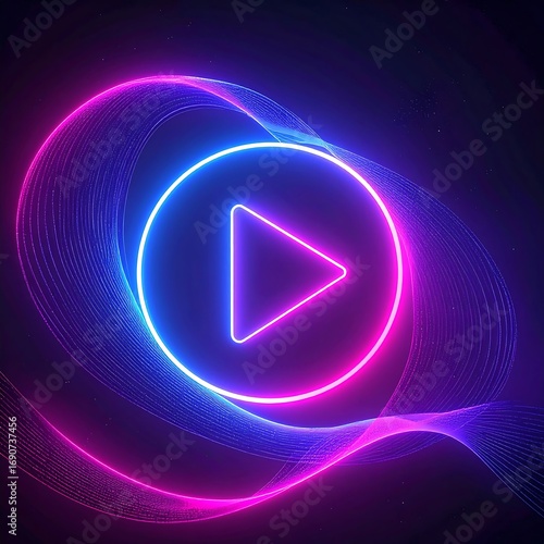 Neon play button with swirling light
