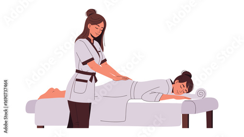 Young woman receiving a therapeutic back massage from a professional masseuse in a clean spa setting