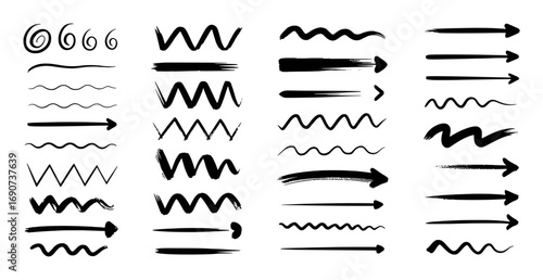 Collection of Hand-Drawn Brush Strokes, Wavy Lines, and Arrows