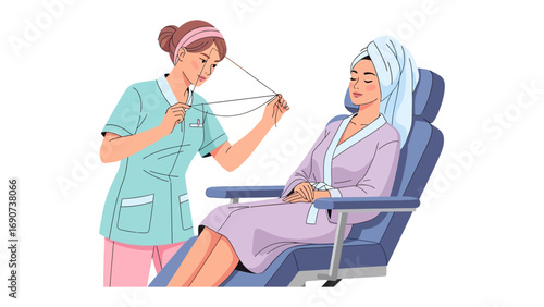 Young woman receiving a facial treatment from a cosmetologist in a beauty salon spa setting