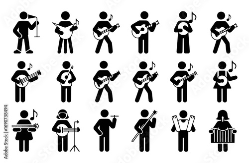Diverse Stick Figures Playing Various Musical Instruments and Singing