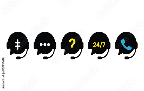 Support Icons Chat, Help, 24/7, Phone, and More