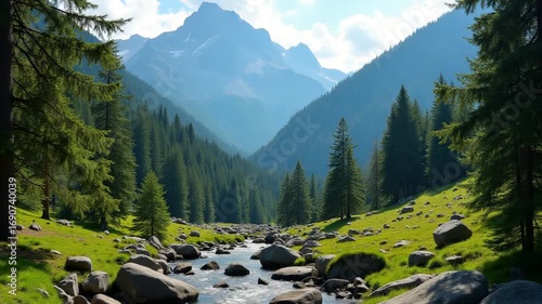 Beautiful mountain landscape in summer, forest and rocks. Zakopane