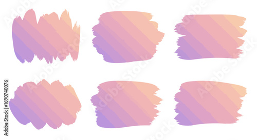 Collection of six abstract brush strokes with a soft pastel gradient from pink to purple.