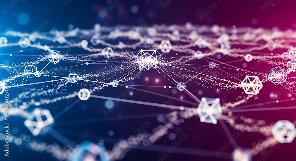 Obraz premium Abstract background with interconnected nodes and lines, representing a complex network or blockchain technology isolated on white background