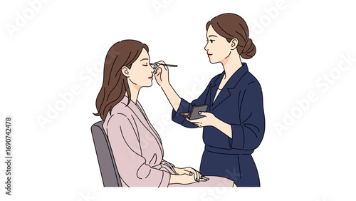 Skilled makeup artist applying cosmetic products to a client s face with a brush in a professional beauty salon setting