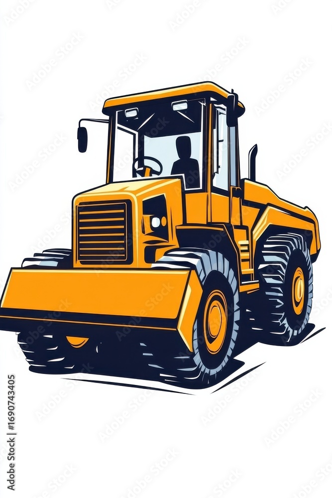 Naklejka premium Yellow construction vehicle in vibrant stylized artwork for heavy machinery theme