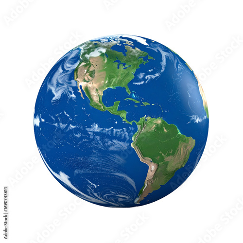 Detailed Rendering Of Earth Globe With Continents And Oceans Against Transparent Backdrop