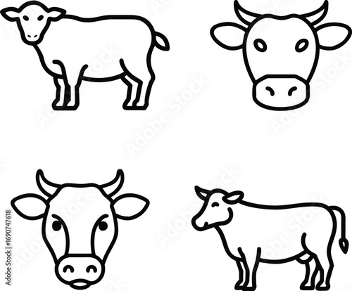 Cute cow face cartoon doodle hand drawn icon. Outline drawing cute cow face cartoon line clipart symbol