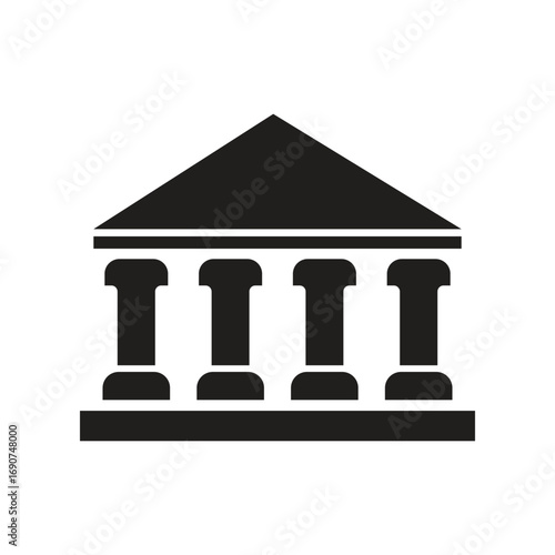 Black icon of a classical building with columns and a pediment architecture with Vector Design