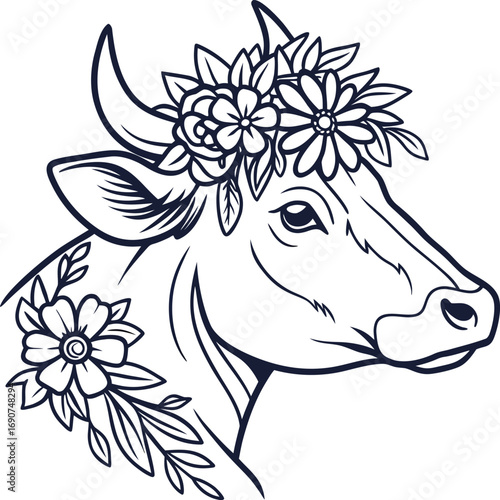 Cute cow face cartoon doodle hand drawn icon. Outline drawing cute cow face cartoon line clipart symbol