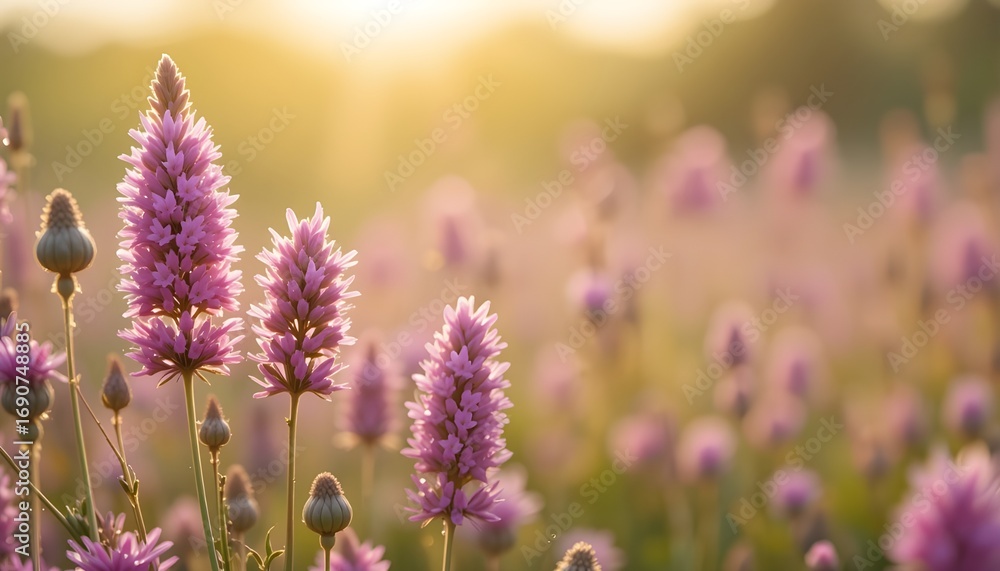 Naklejka premium Summer Background with Beautiful Flax Flowers and Soft Blurred Copy Space