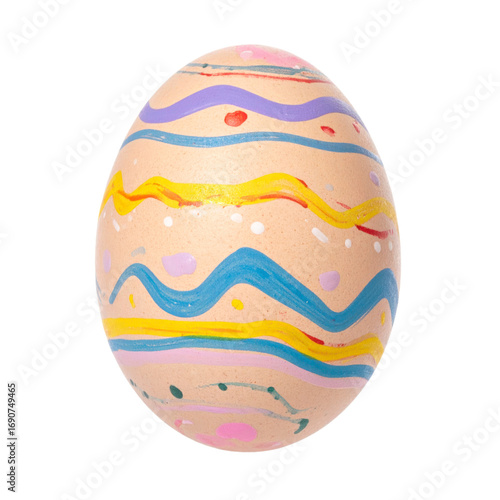 Decorated Easter Egg with Pastel Stripes Against Transparent Background