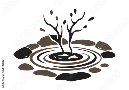 Stylized Mud Pot with Splashing Bubbles and Rocks geothermal hot spring with Vector Design