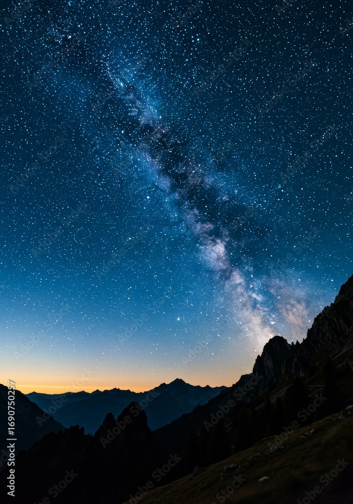 Fototapeta premium Milky Way shines over mountains at night