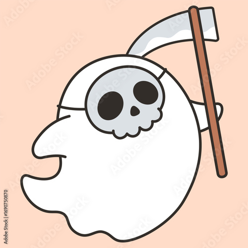 Cute Halloween Ghost in Grim Reaper Costume Cartoon