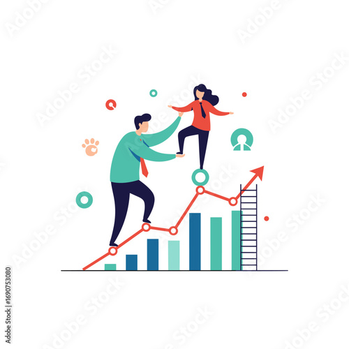 Teamwork and collaboration driving business growth and achieving financial success together with mutual support