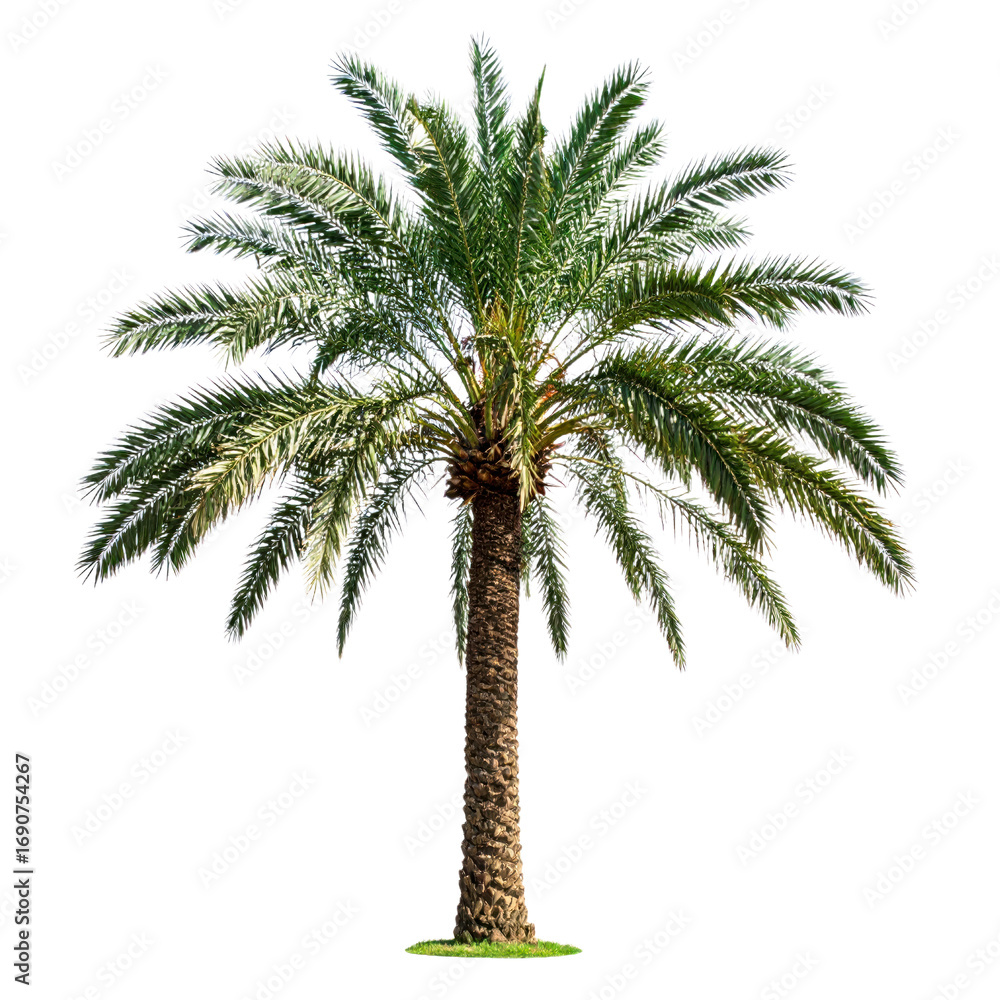 Fototapeta premium Isolated Palm Tree Against Transparent Background with Green Foliage and Brown Trunk Showing Leaf Details