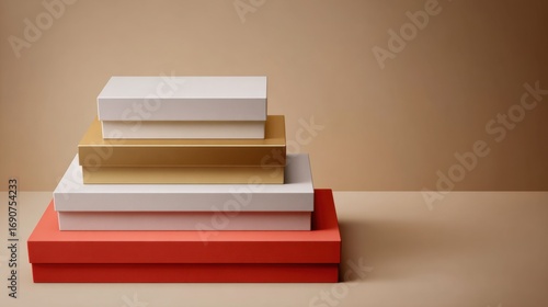 Stacked Gift Boxes in Elegant Colors on Neutral Background