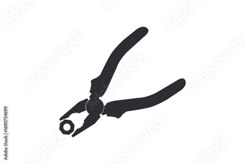 Black silhouette icon of pliers and bolts of workshop tools.